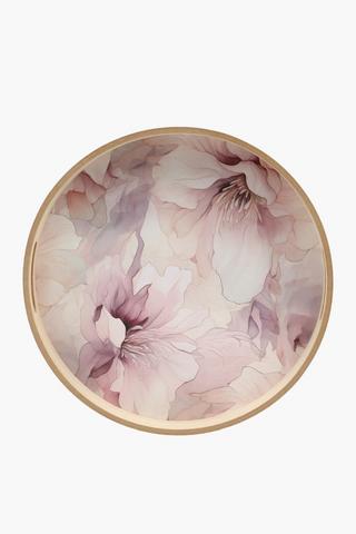 Floral Round Wood Serving Tray
