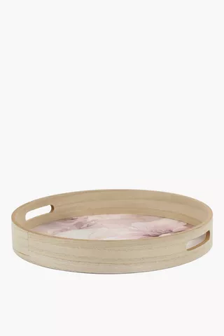 Floral Round Wood Serving Tray
