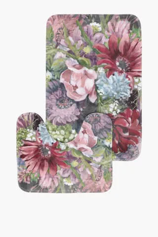 Printed Floral 2 Piece Bath Mat Set