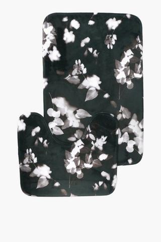 2 Piece Printed Monochrome Botanic Bath Mat Set