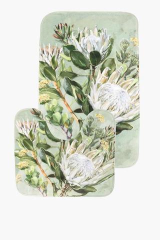 2 Piece Printed Protea Bath Mat Set