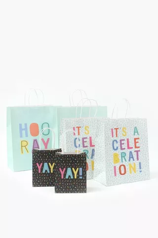 6 Pack Celebrate Multi Size Gift Bags
