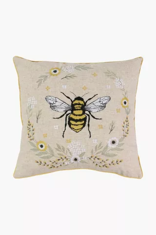 Embroidered Iris Bee Scatter Cushion, 50x50cm