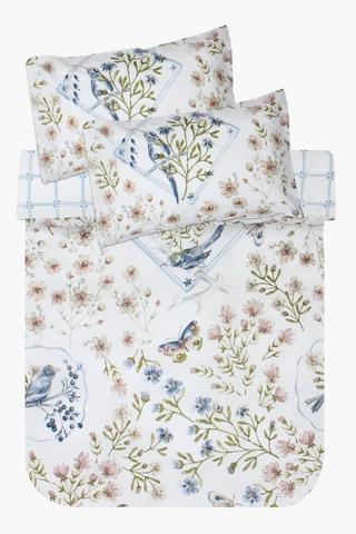 Polycotton Bird And Floral Duvet Cover Set