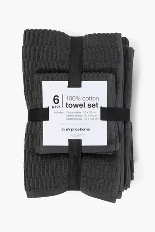 6 Pack Textured Cotton Towel Set