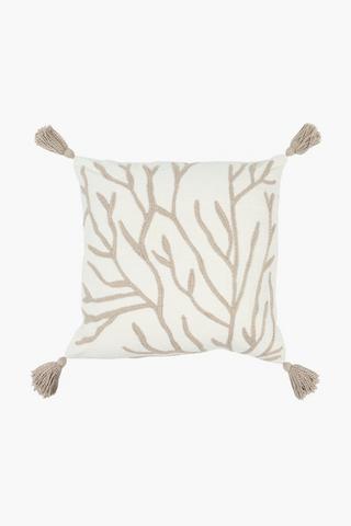 Embroidered Jute Coral Scatter Cushion, 50x50cm