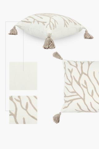 Embroidered Jute Coral Scatter Cushion, 50x50cm