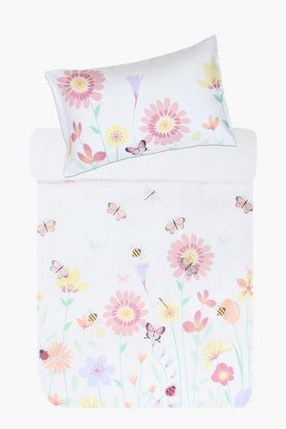 Soft Touch Embroidered Floral Reversible Duvet Cover Set