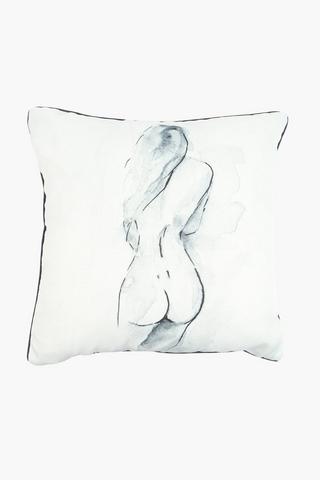 Premium Printed Line Lady Feather Scatter Cushion, 60x60cm