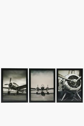 3 Piece Framed Retro Plane, 30x40cm