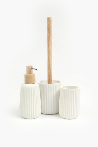 Polyresin Ribbed Bamboo Soap Dispenser