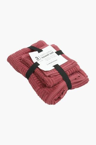 3 Pack Cotton Textured Towel Set