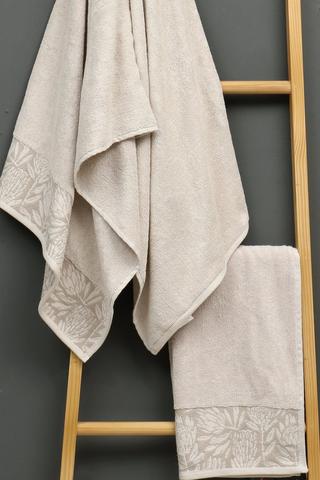 Cotton Embroidered Protea Border Hand Towel, 50x90cm