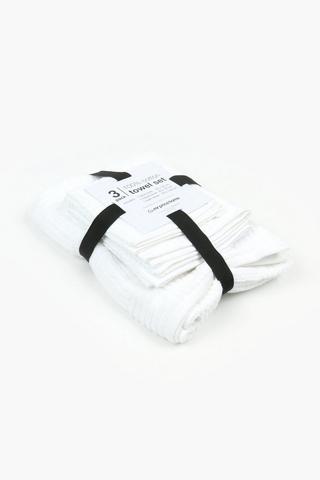 3 Pack Cotton Textured Towel Set