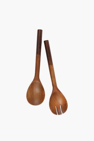 Dalia Etched Wooden Salad Servers