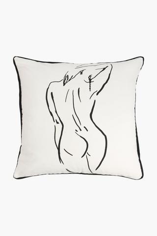 Premium Line Drawing Lady Feather Scatter Cushion, 60x60cm