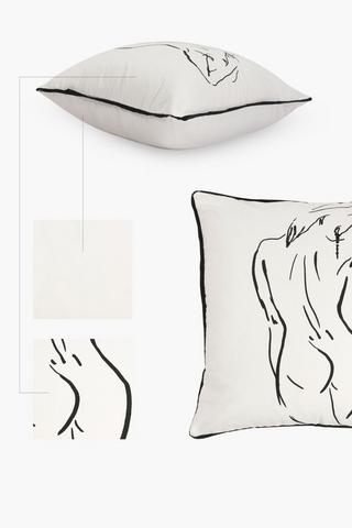 Premium Line Drawing Lady Feather Scatter Cushion, 60x60cm