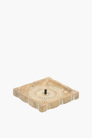 Carved Wooden Candle Plate,16cm