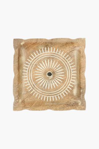 Carved Wooden Candle Plate,16cm