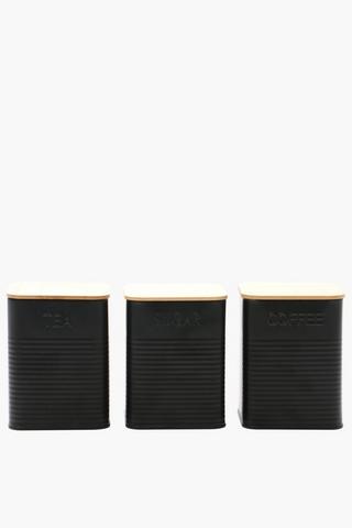 Set Of 3 Metal And Wood Canisters