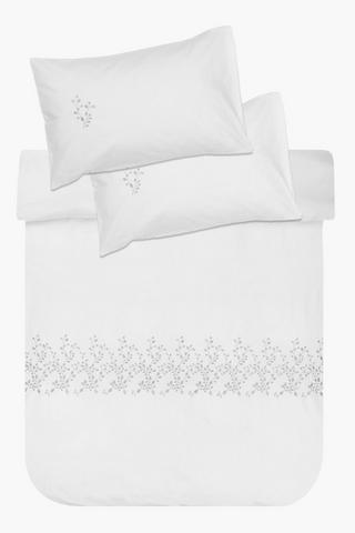 132 Thread Count Cotton Embroidered Leaf Duvet Cover Set