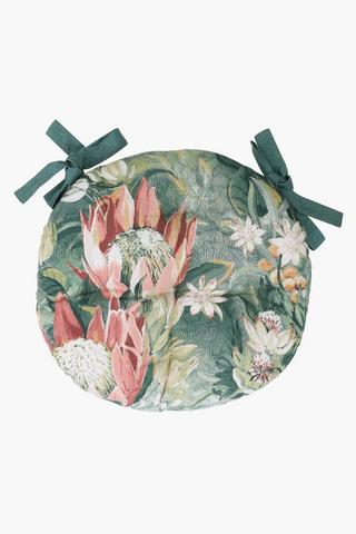 Printed Ameil Protea Round Chair Pad, 40cm