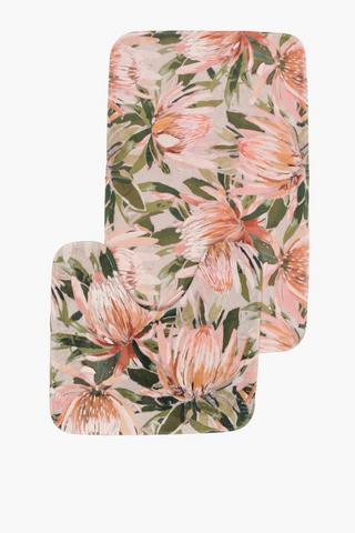 2 Piece Printed Floral Protea Bath Mat Set