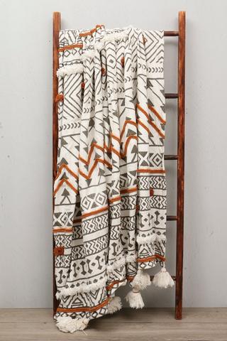 Cotton Slub Printed Rustic Geometric Throw,200x220cm