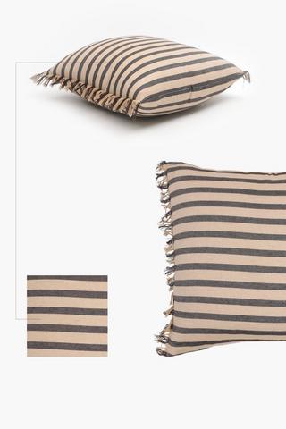 Textured Stripe Fringe Scatter Cushion, 50x50cm