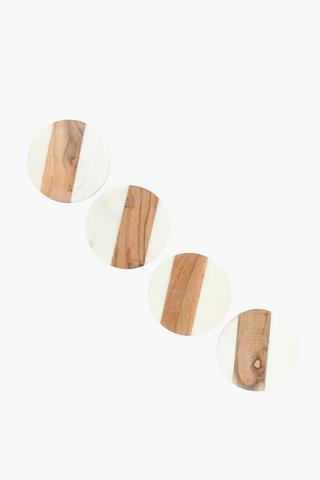 4 Pack Marble And Wood Coasters