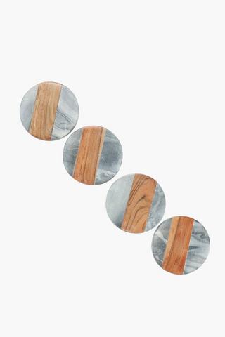 4 Pack Marble And Wood Coasters