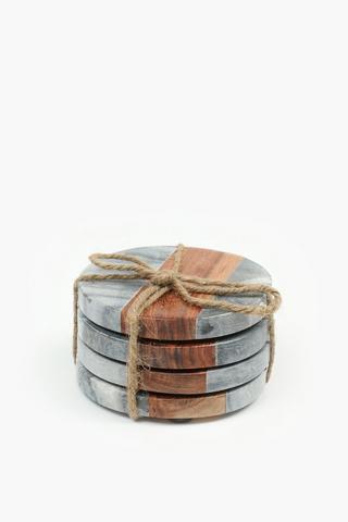 4 Pack Marble And Wood Coasters