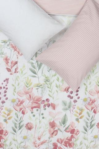 Polycotton Partridge Floral Reversible Stripe Duvet Cover Set
