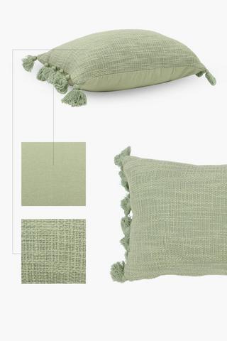 Cotton Slub Tassle Trim Scatter Cushion, 30x50cm