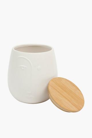 Face Canister With Wood Lid Large
