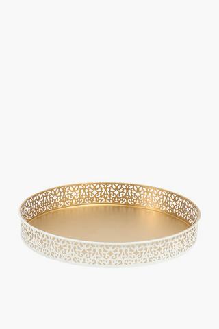 Ornate Punch Metal Tray, 35cm