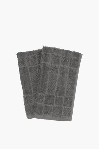 2 Piece Block Check Cotton Guest Towel, 30x50cm