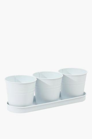 Triple Pot Tray Planter, 33x11cm