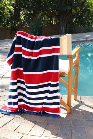 Cotton Jacquard Nautical Stripe Beach Towel, 85x160cm