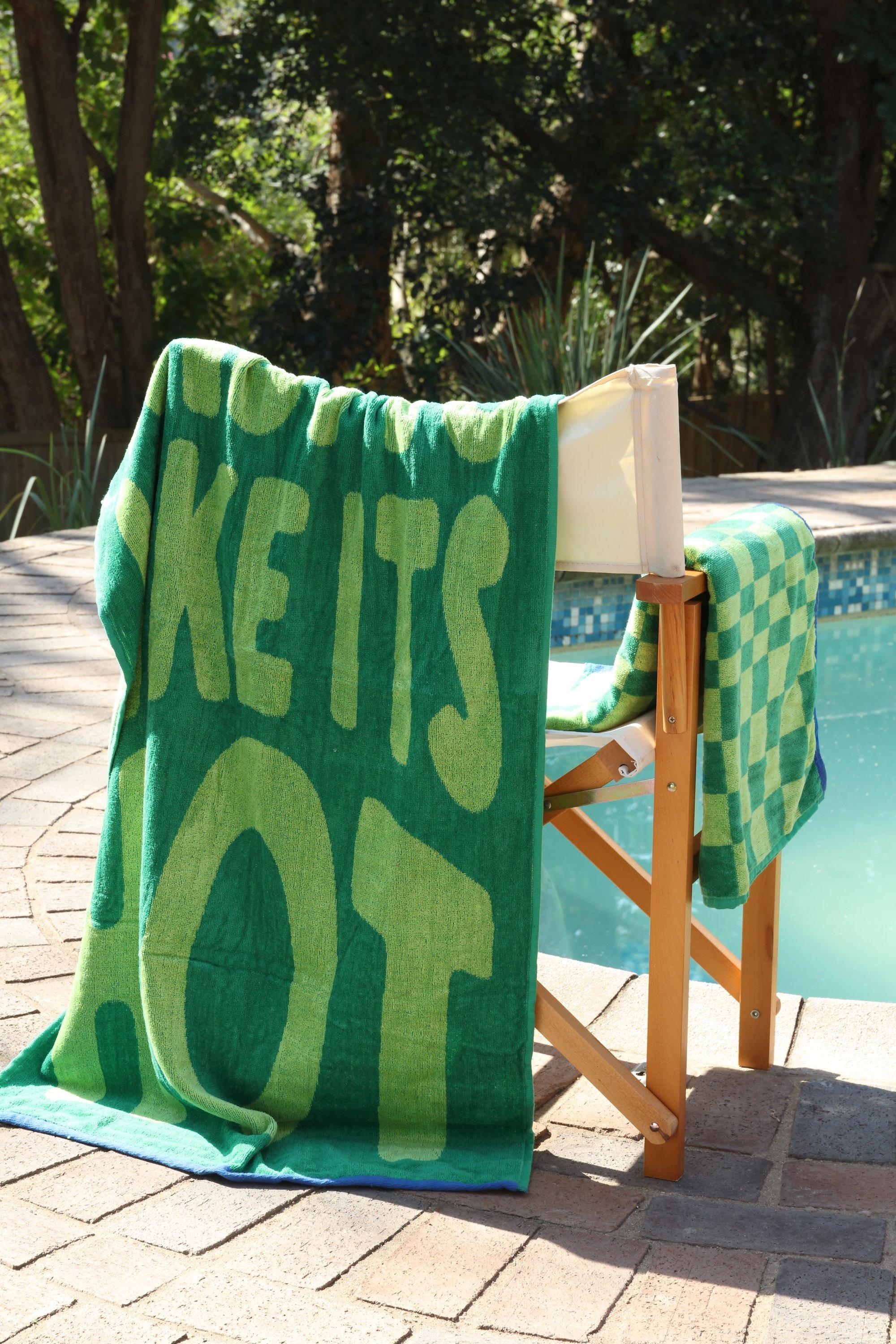 2 Pack Typo And Check Cotton Beach Towel, 70x130cm