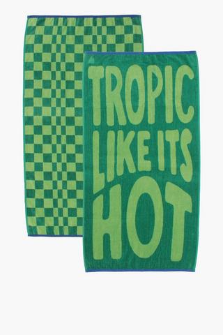 2 Pack Typo And Check Cotton Beach Towel, 70x130cm