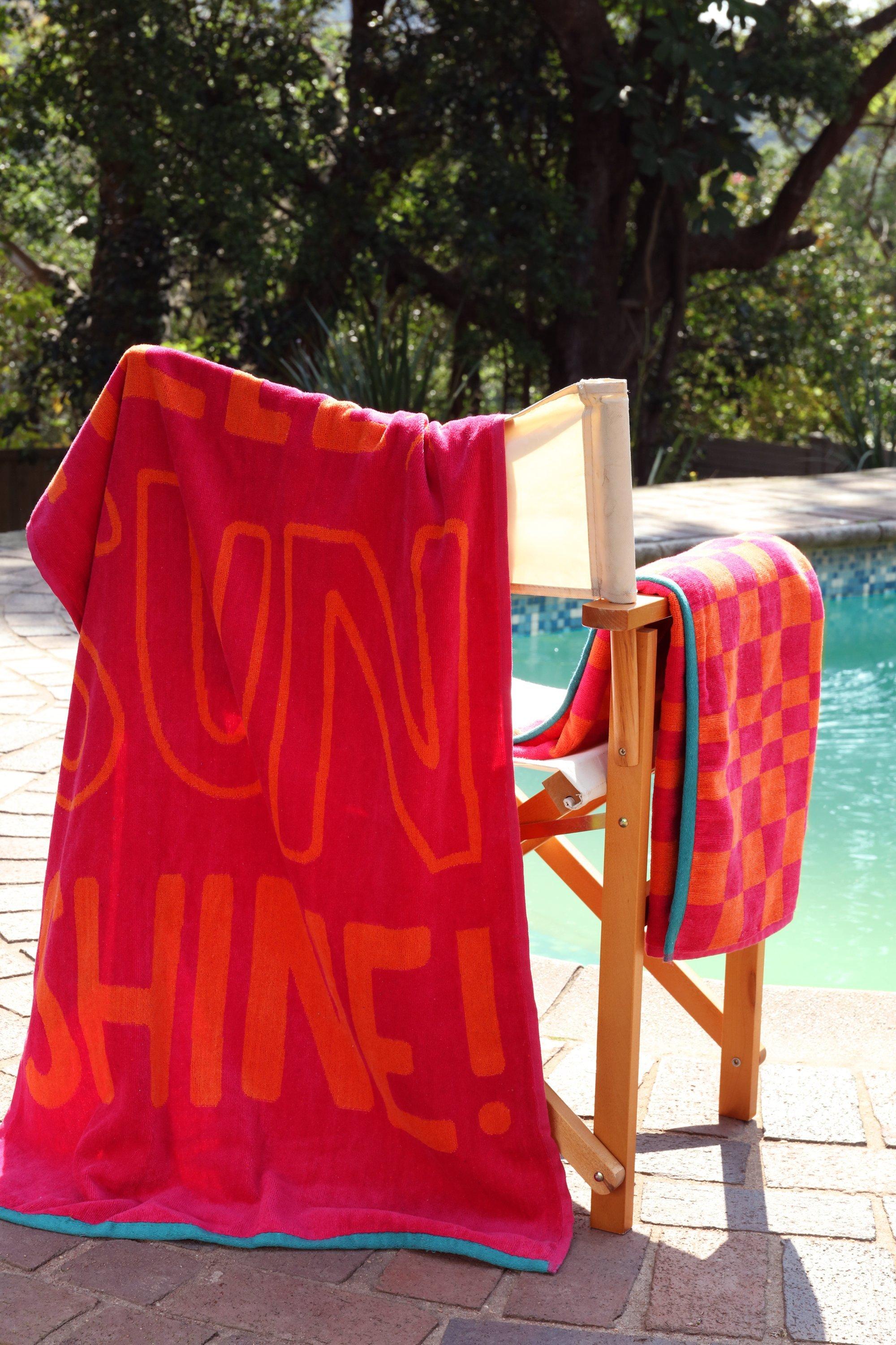 2 Pack Typo And Check Cotton Beach Towel, 70x130cm