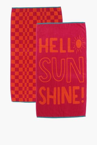 2 Pack Typo And Check Cotton Beach Towel, 70x130cm