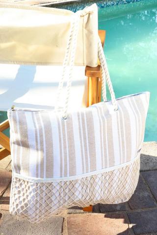 Front Pocket Stripe Beach Bag L38xw40xh14cm