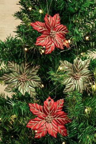 6 Pack Poinsettia Hanging Decor, 13cm