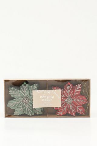 6 Pack Poinsettia Hanging Decor, 13cm