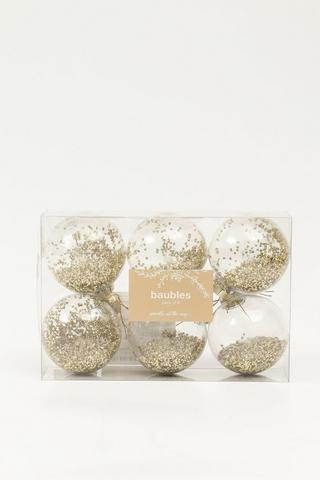 6 Pack Glitter Bead Baubles, 23x16cm
