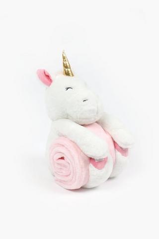Flannel Blanket With Soft Toy Unicorn, 75x90cm