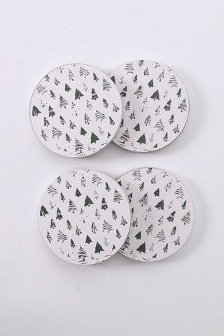 4 Printed Festive Tree Coasters