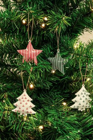 12 Pack Hanging Trees And Stars, 5cm